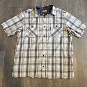 Columbia Men's Plaid Cotton Short Sleeve Button Down Shirt Gray Plaid Size Large